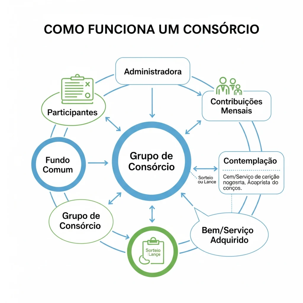 Diagrama de funcionamento de um grupo de consórcio